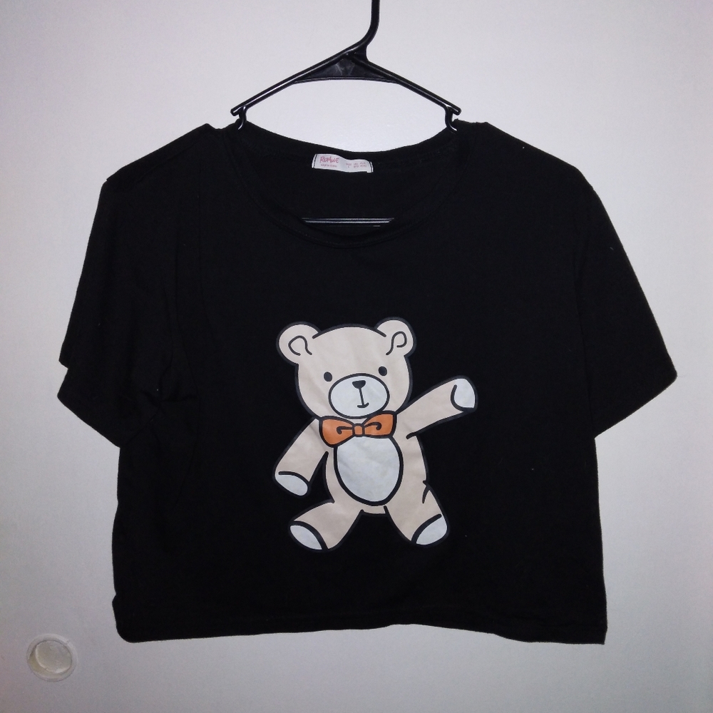 Teddy bear black cropped t shirt